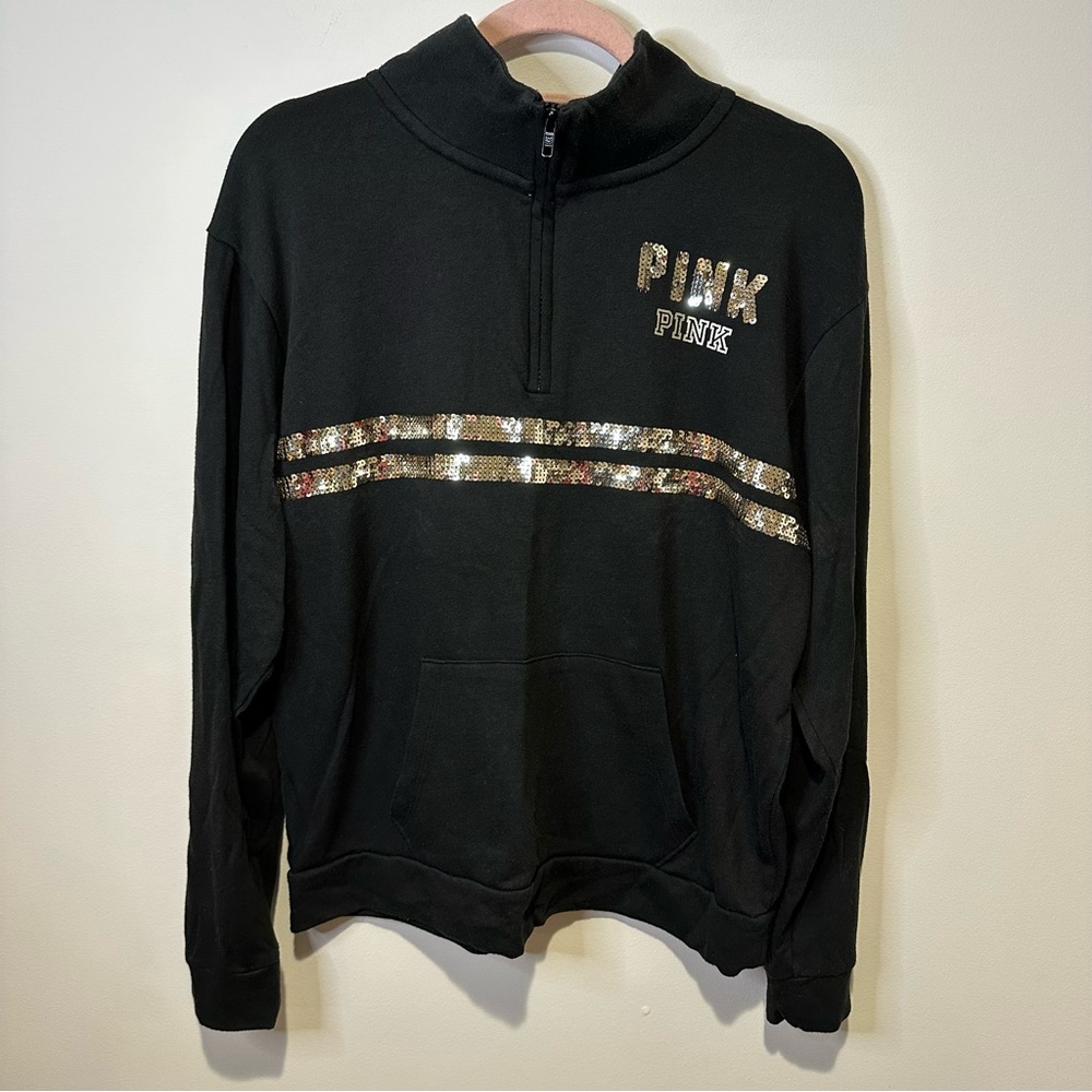 victoria’s secret pink bling sequin quarter zip sweatshirt size small